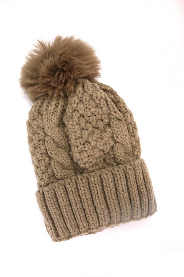 JOSSLYN by wall to wall - Wholesale Beanie - Women's - CLASSIC CABLE KNOT POM POM BEANIES HAT | 40BN9120