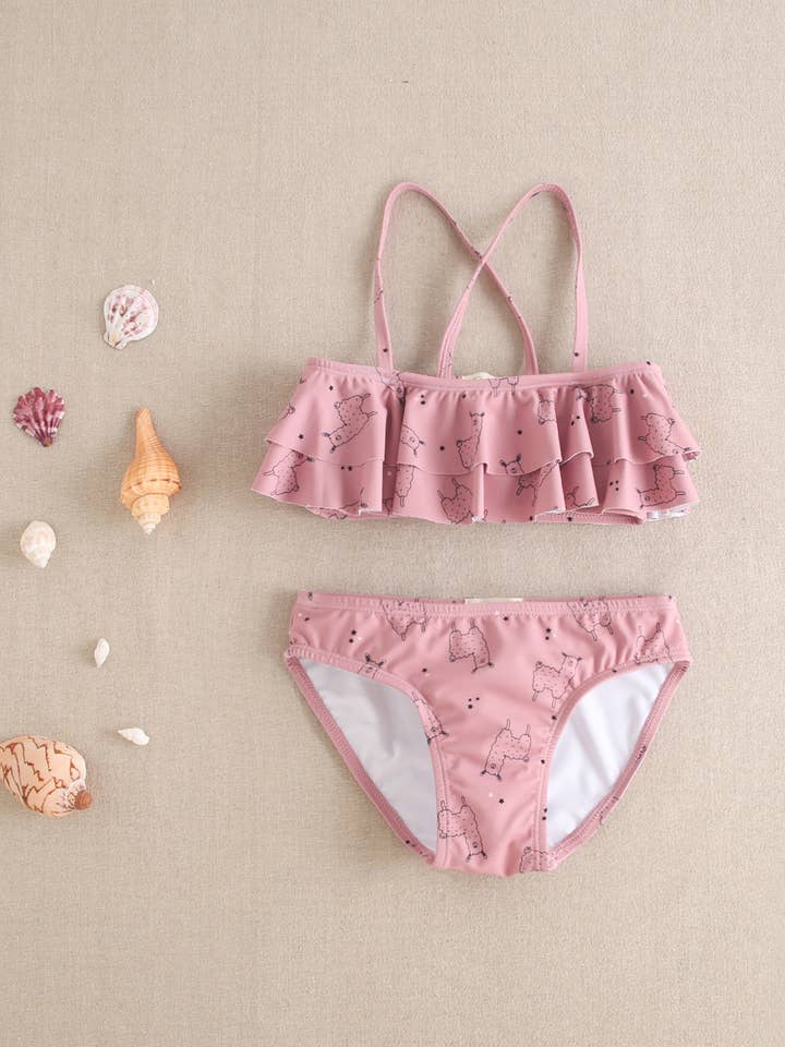 Dusty pink ruffle top girl's bikini for wholesale by Dadati