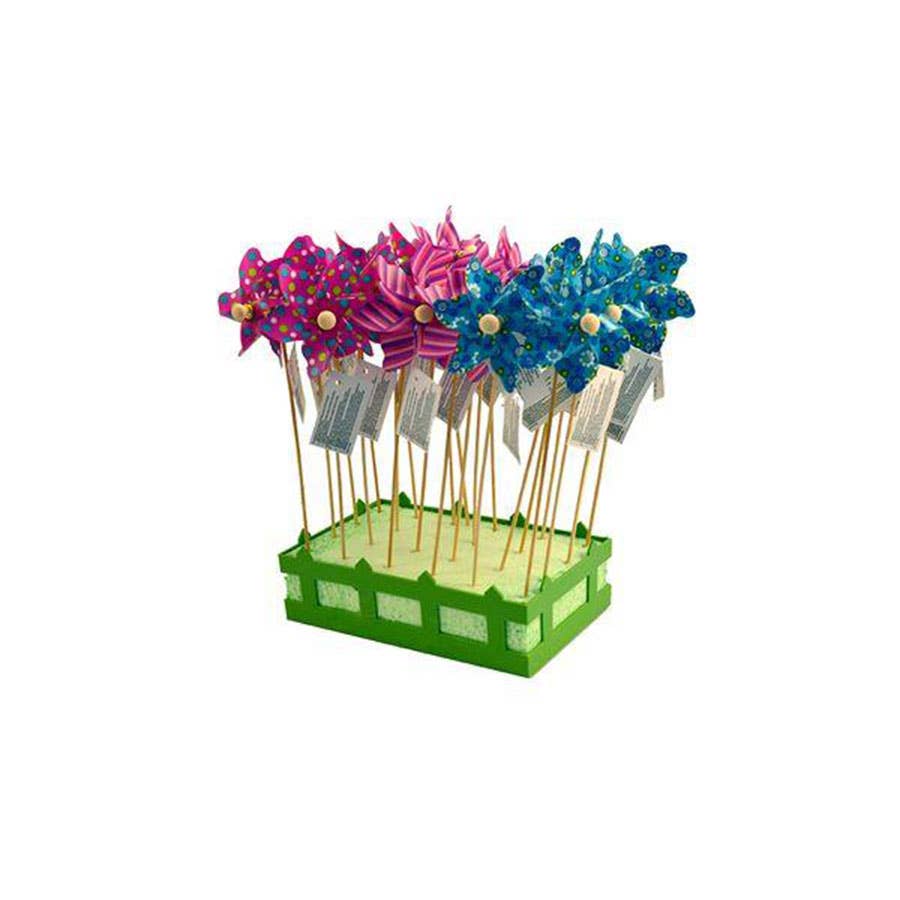 Magni ApS - Wholesale Classic Toy - Kids - Mixed Windmills in a basket, multi colors