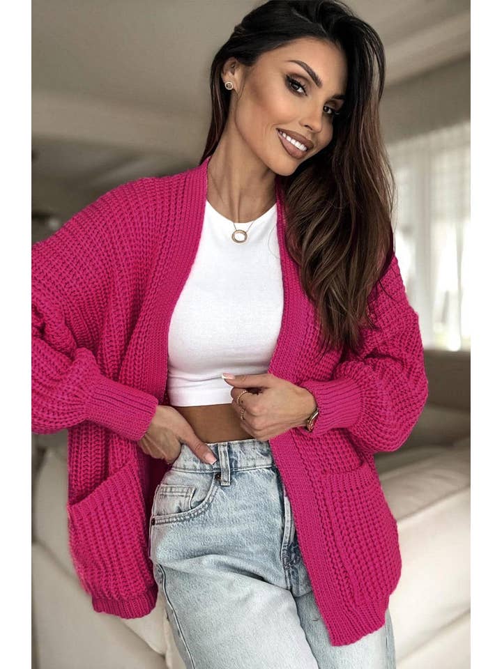 Bella Pocket Detail Knitted Cardigan-Hot Pink for wholesale on Faire2