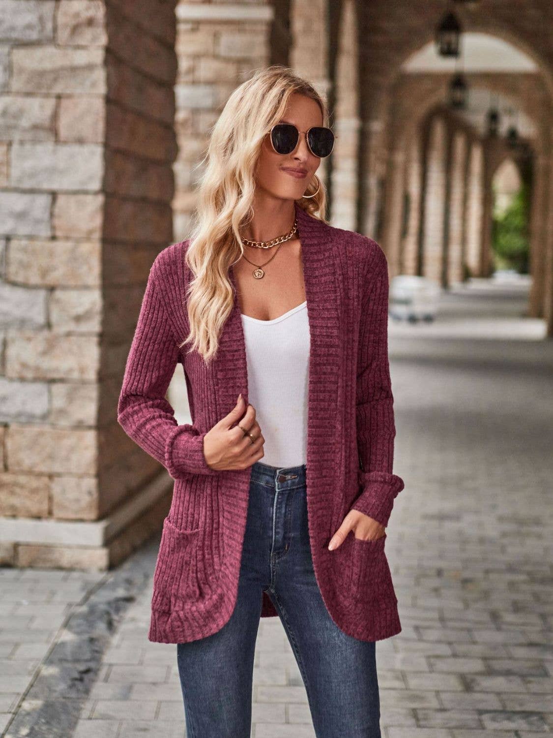 Beyond Apparel - Wholesale Cardigan - Women's - Open Front Cardigan with Pockets2