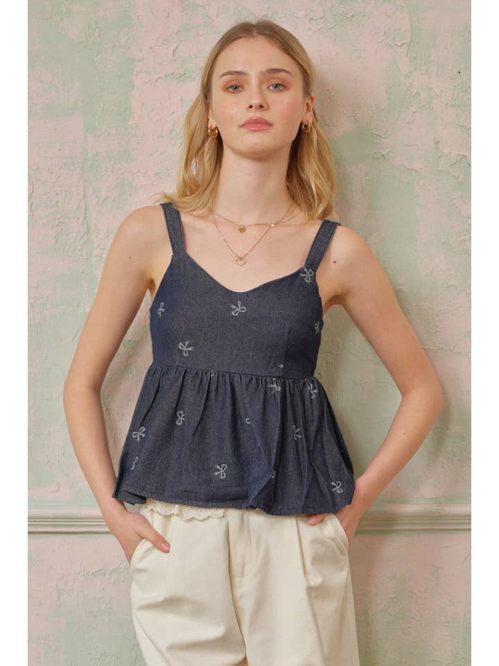 ROSIE POSIE - Wholesale Blouse - Women's - RP2716 - Denim Bow Detail Babydoll Top3