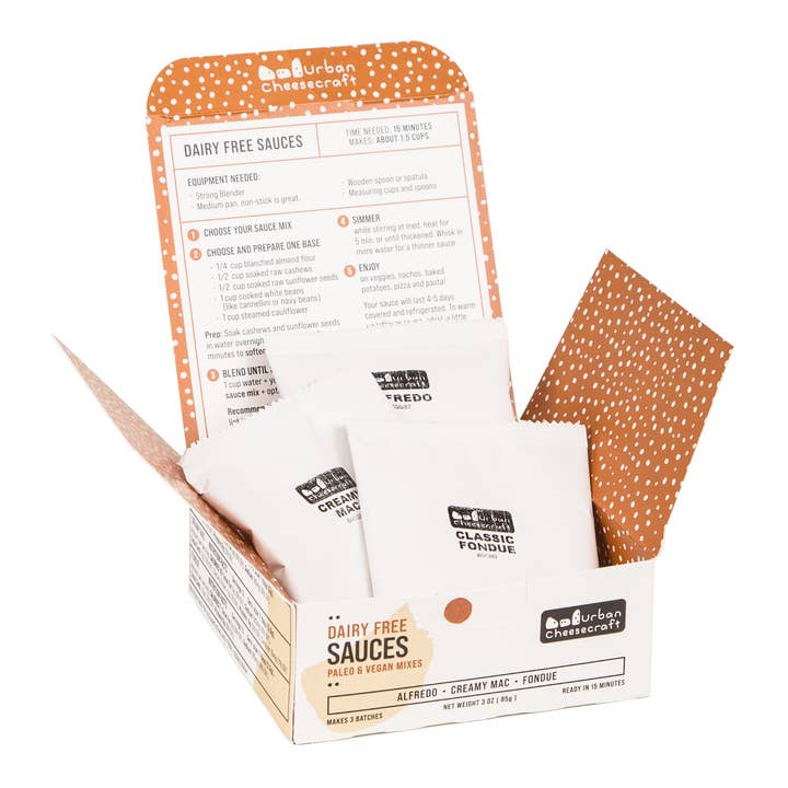Urban Cheesecraft - Vente Coffret de cuisine - Kit de sauces au fromage végétaliennes - Préparez de l'Alfredo, une fondue et un macaroni crémeux1