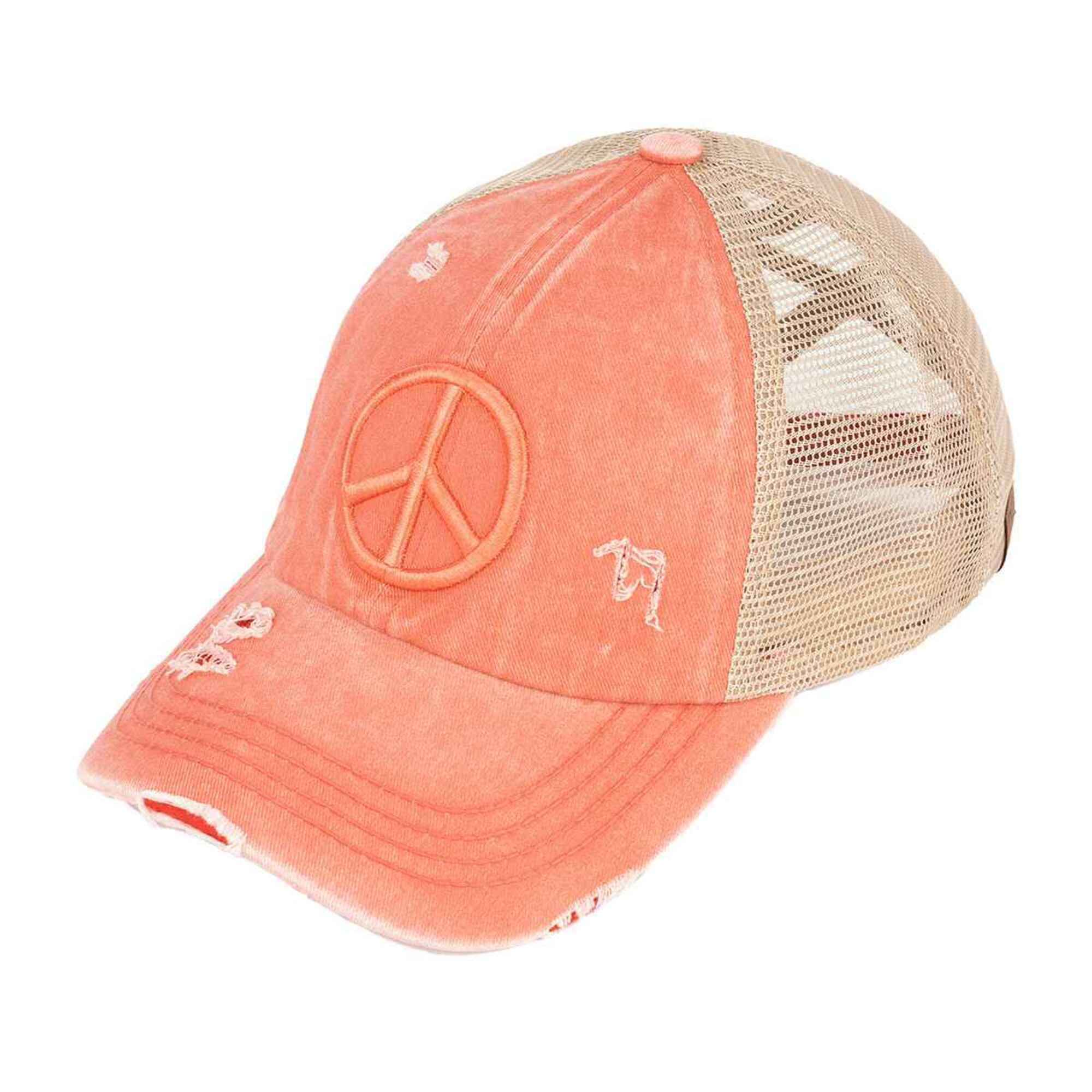 MiMi Wholesale - Wholesale Ponytail Cap - Women's - BT1017 Distressed Embroidered Peace Sign Cross Cross High Pony Baseball Cap8