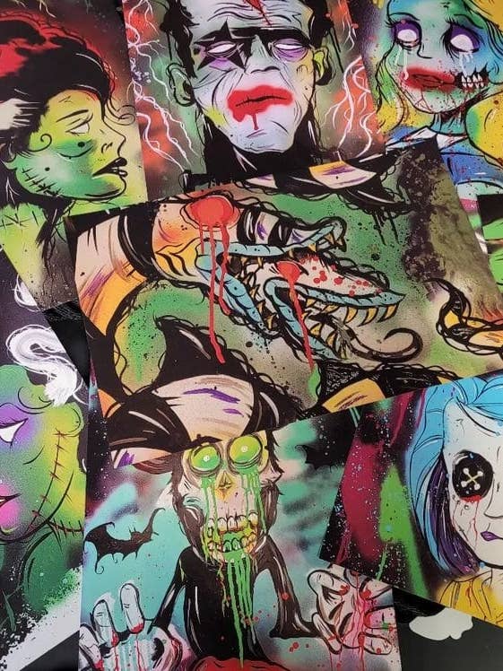 Verschiedene 40-teilige Original-Kunstdrucke im Format 11x17 für den Großhandel von Skellington Curiosities