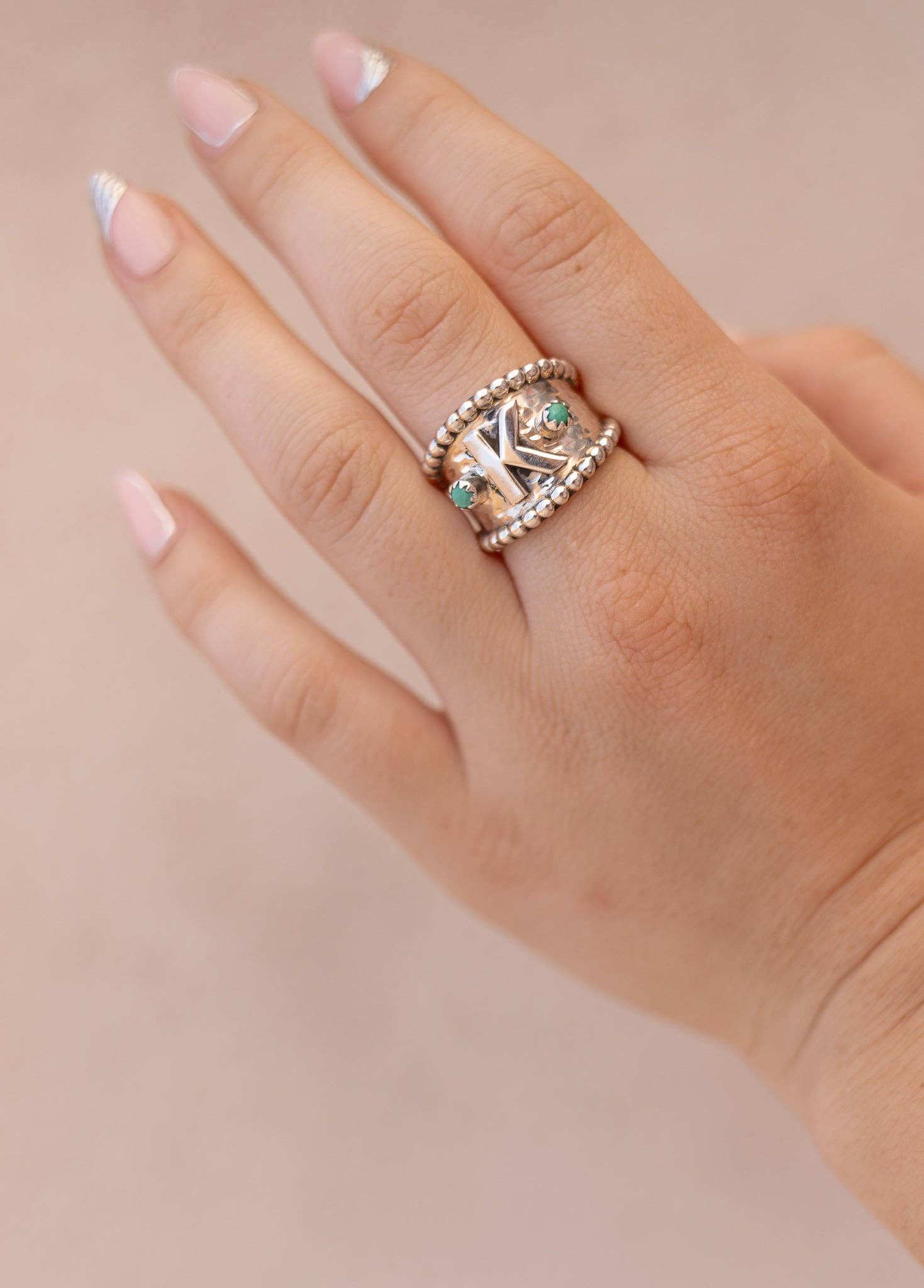 Turquoise Forever Yours Sterling Silver Initial Ring MADE TO ORDER for wholesale on Faire9