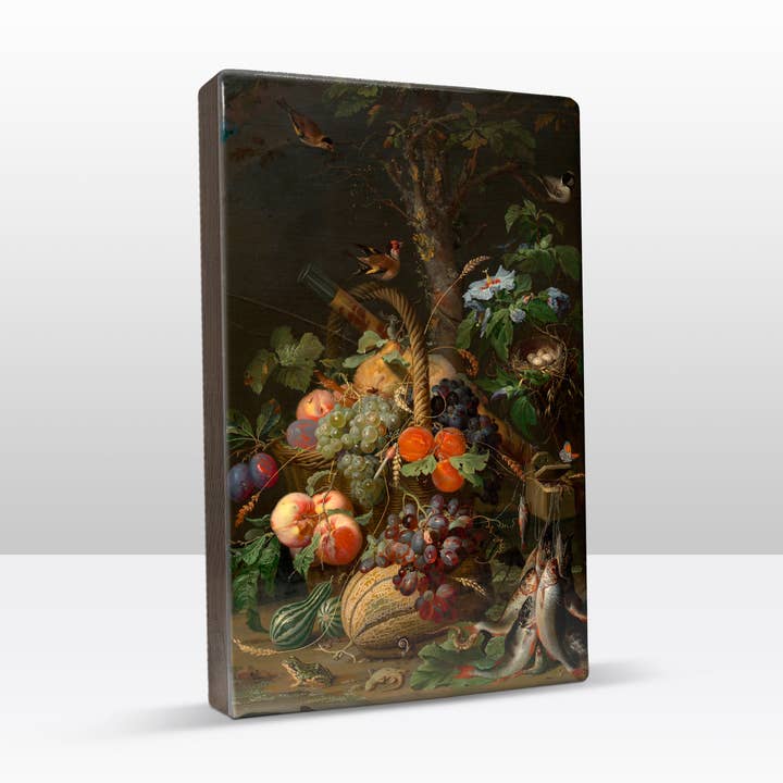 Lámina laca, Bodegón con fruta, pescado y un nido - Abraha... para venta al por mayor de Laqueprint