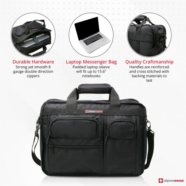 Black Alpine Swiss Conrad Messenger Bag 15.6 Inch Laptop Briefcase for wholesale on Faire