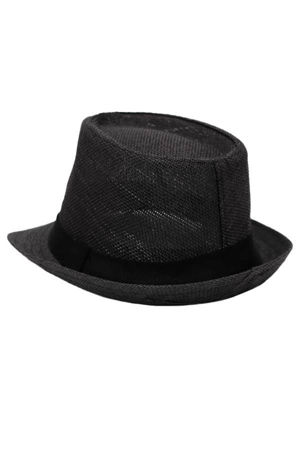 Cap Zone - Venta al por mayor Sombrero de paja - Mujer - Black Band Decor Open Weave Papel Peso Ligero Paja Fedora6