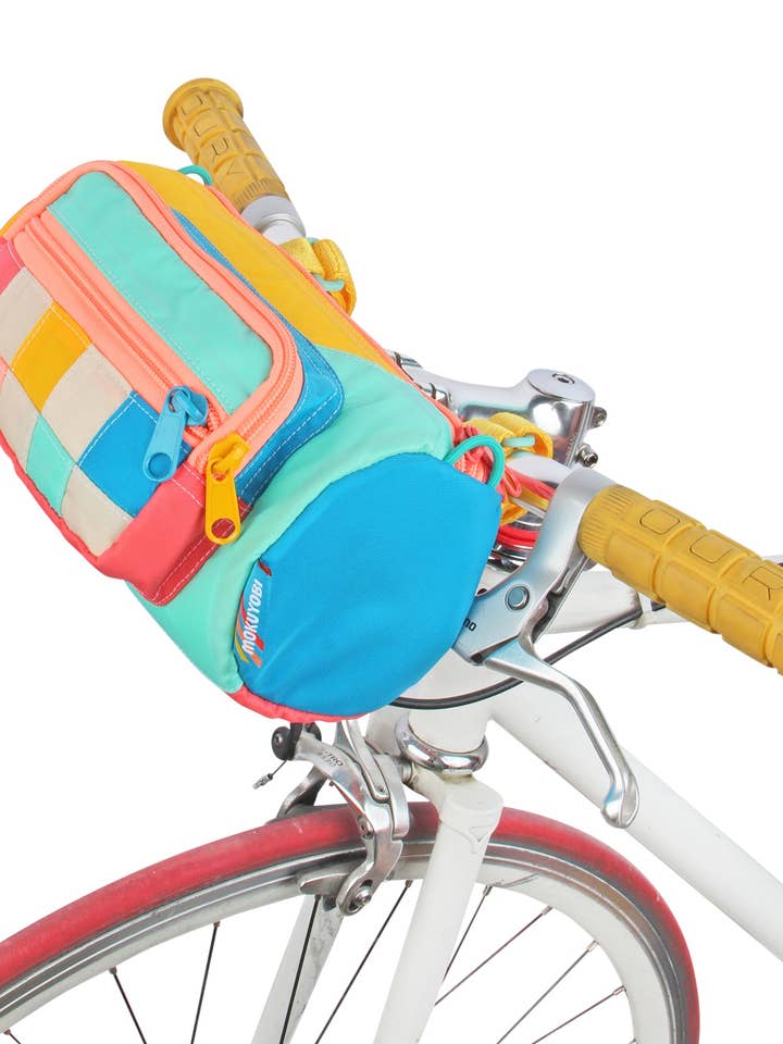 Dreamscape Checker Bike Barrel Bag for wholesale by Mokuyobi