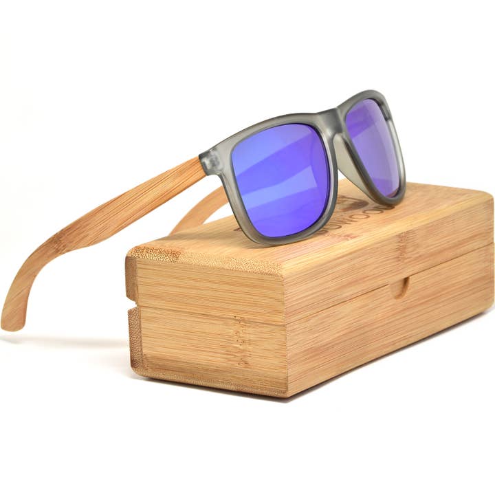 Square Bamboo Wood Sunglasses with Blue Polarized Lenses for wholesale by GOWOOD