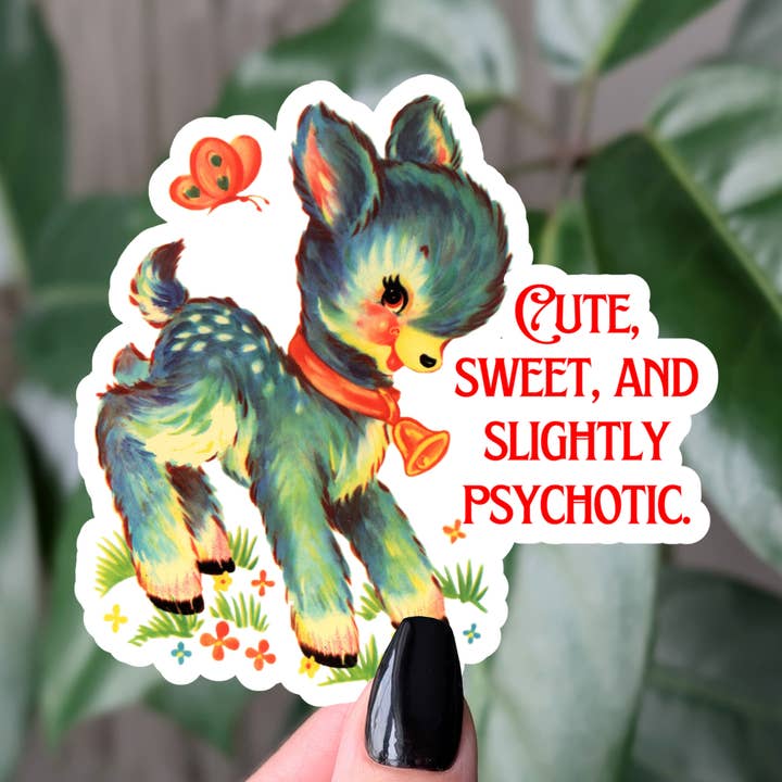 Cute, sweet, and slightly psychotic vintage style sticker for wholesale by Moonlit Creations
