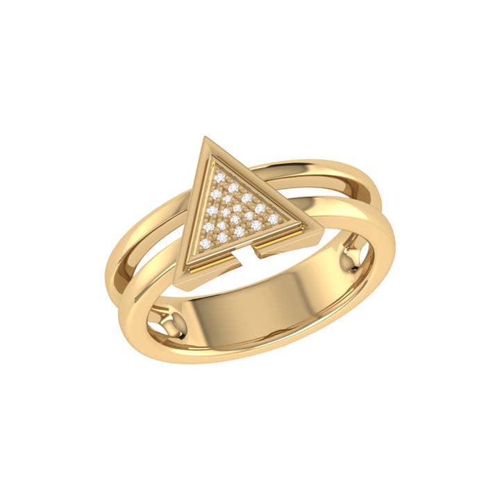 LuvMyJewelry (LMJ) – Engroshandel Ring med sten – På punkt trekant diamantring i 14 K gul guld Vermeil på Sterling sølv