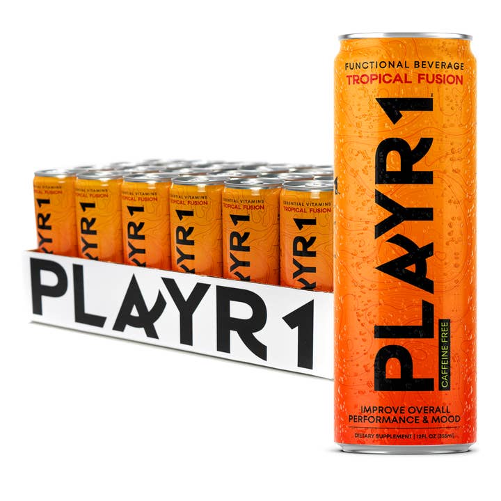 PLAYR1 Tropical Fusion – Boisson de concentration sans caféine 12oz (24- pour la vente par PLAYR1