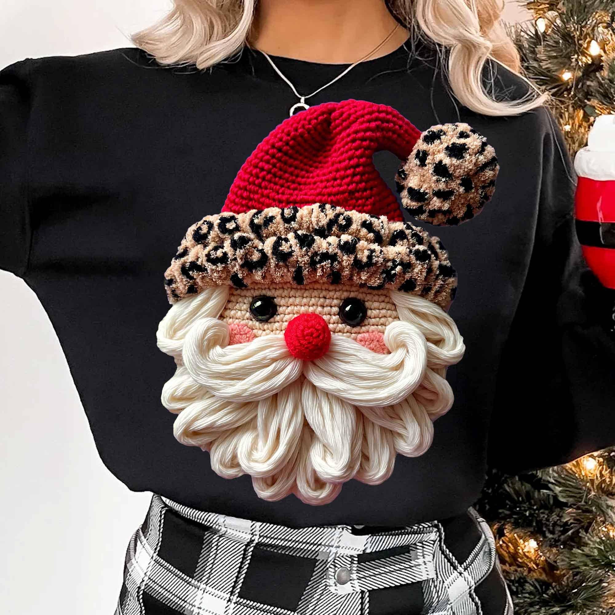 DLT Ecommerce - Wholesale T-Shirt (Graphic) - Women's - Santa Claus Head in Leopard Hat Shirt, Xmas Santa Sweater