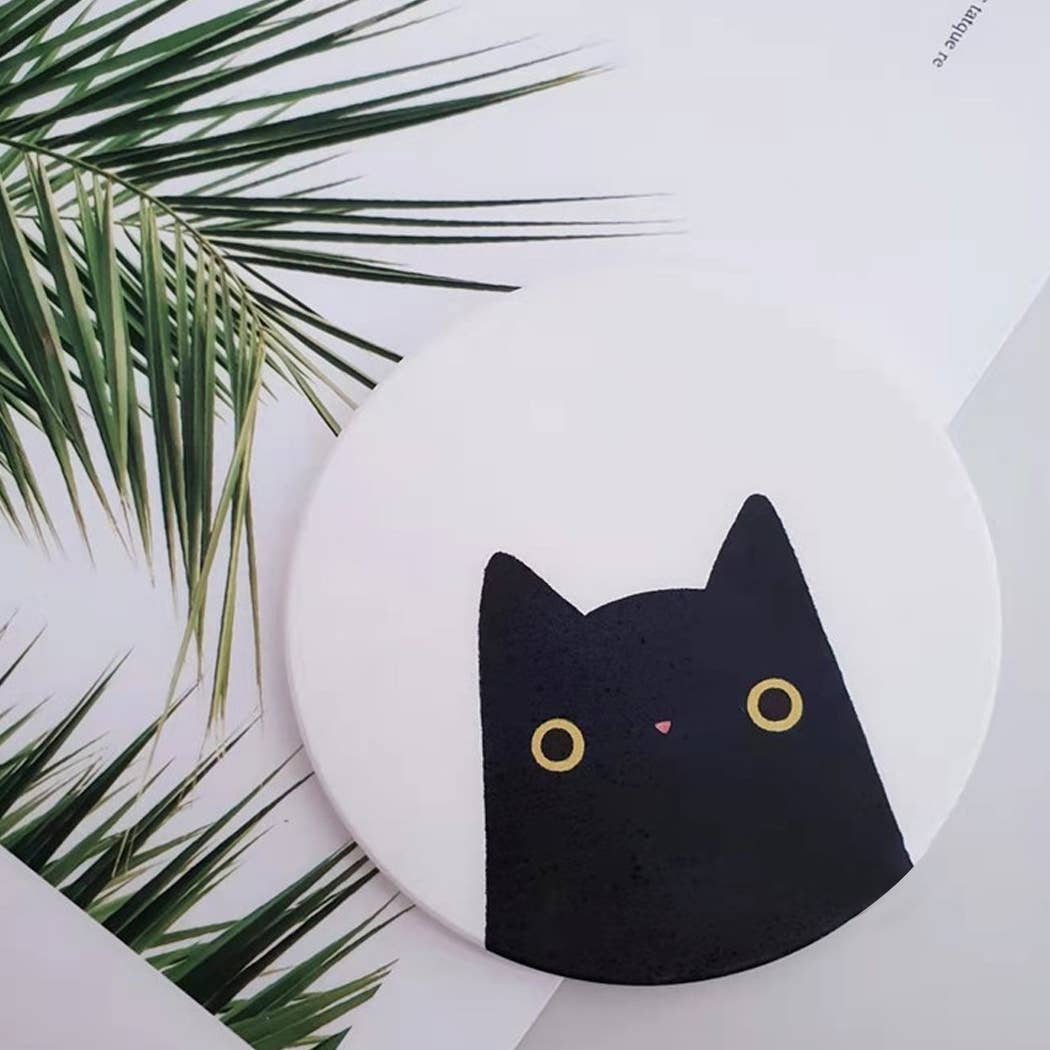 Ailly's garden – Base de copos por atacado – Coaster de diatomita Gato antiderrapante de absorção rápida2