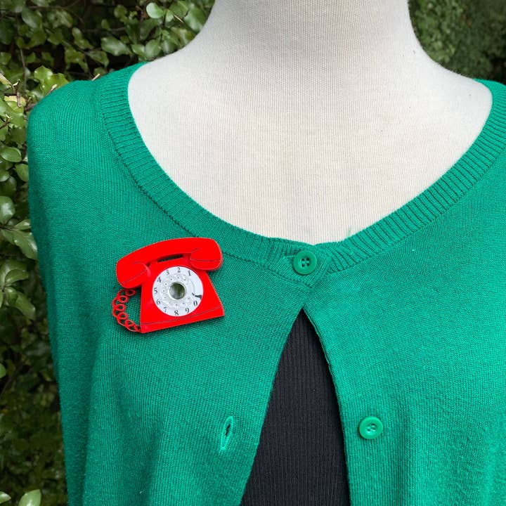 Birdie Bananas - Wholesale Brooch - Red Retro Telephone Brooch