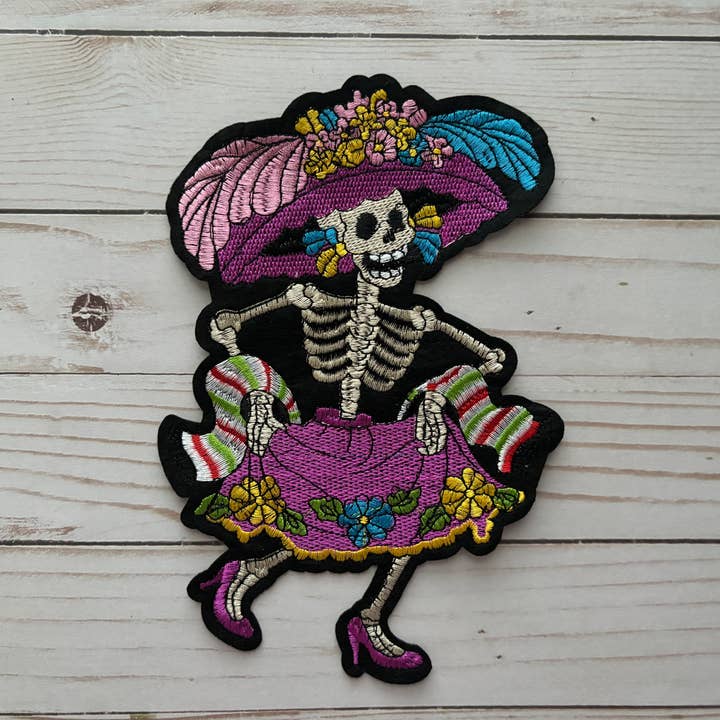 Iron On Large Catrina Day of the Dead Embroidered Patch for wholesale by Viva Greetings
