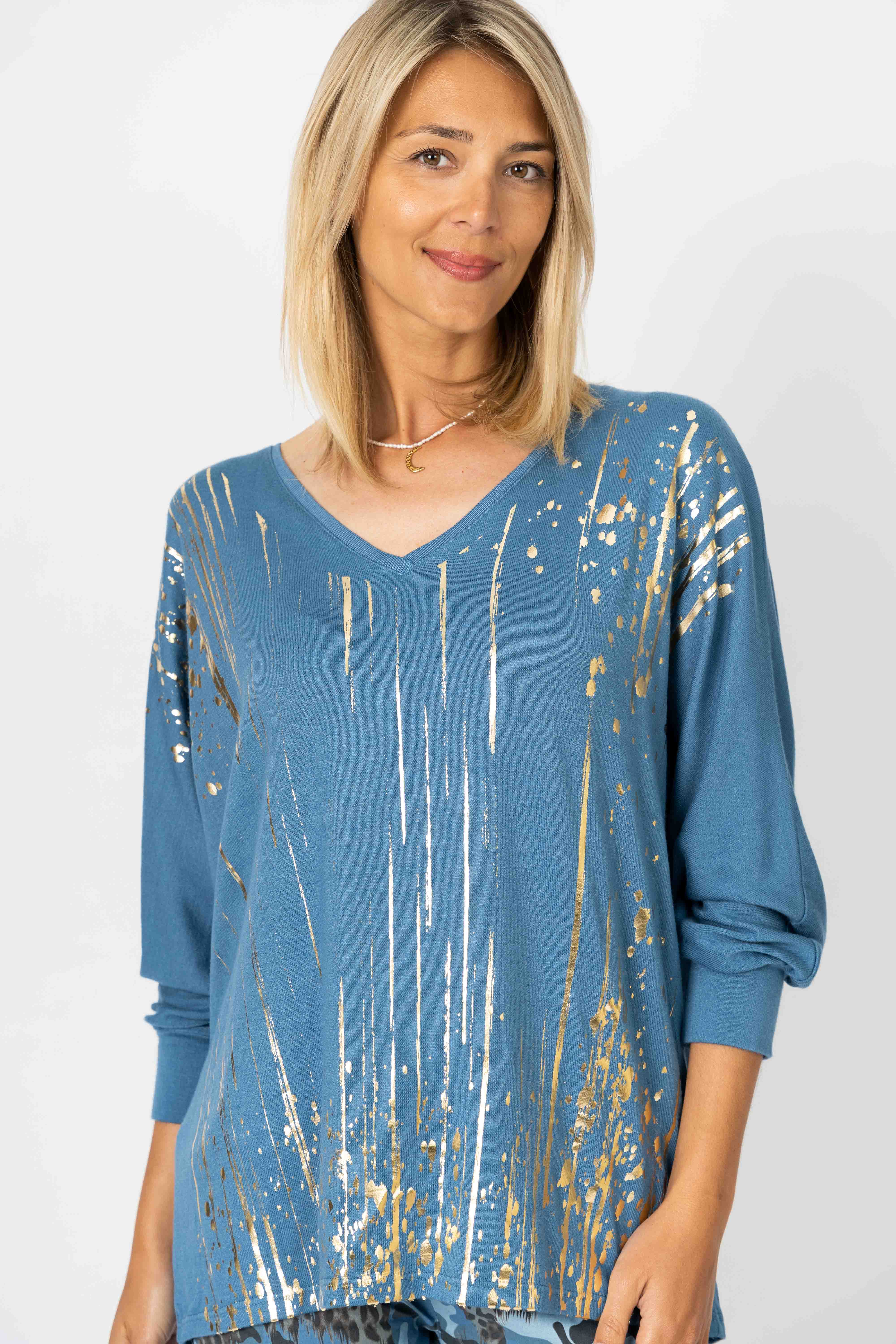 Look Mode Usa - Wholesale Knit Sweater - Women's - Gold Splatter Print Sweater1