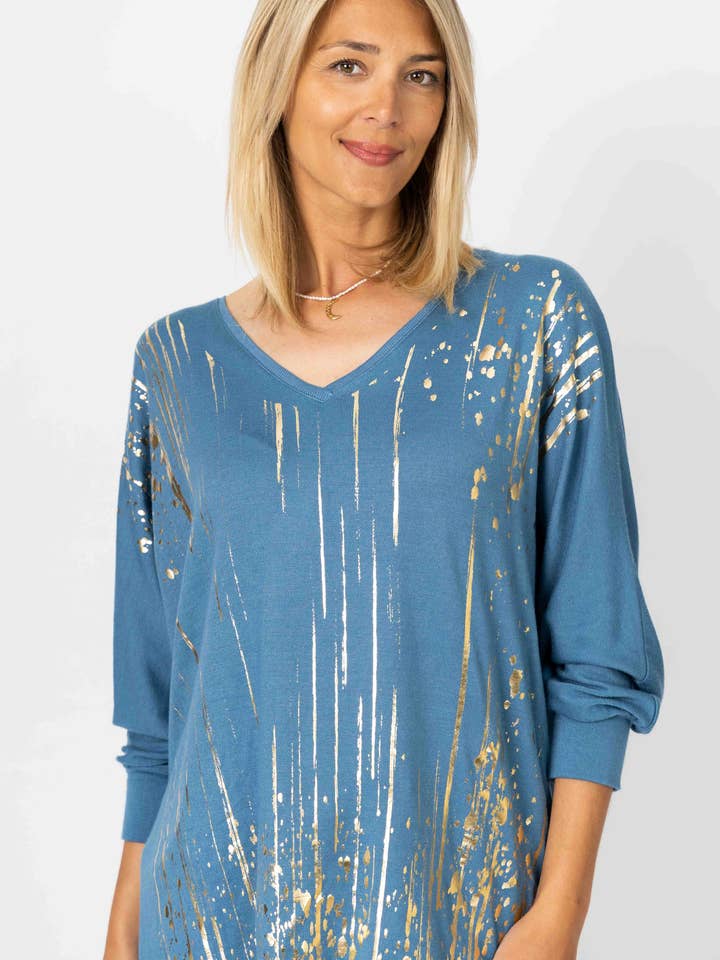 Look Mode Usa - Wholesale Knit Sweater - Women's - Gold Splatter Print Sweater1