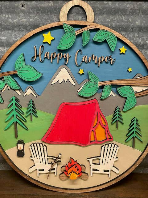 Happy Camper Wood Door Hanger for wholesale by Mimi and Me Boutique