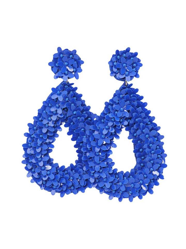 Bridal Sequin Flower Tear Drop Earrings for wholesale by Urbanista Outlet