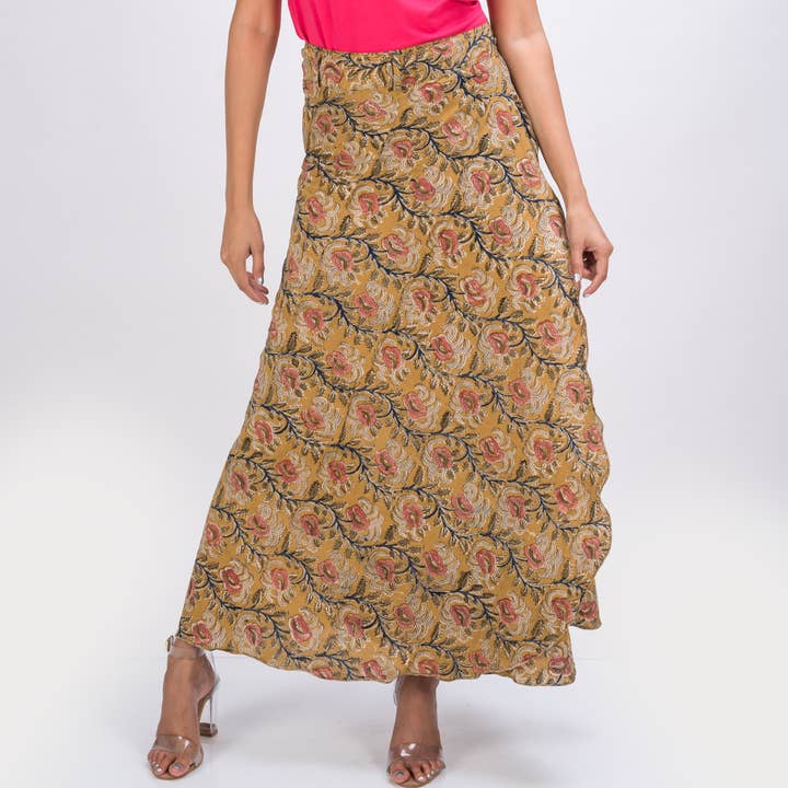 KK3014 Whitelotus "Wrap Skirt" - Flowers Yellow for wholesale by White Lotus Fashions