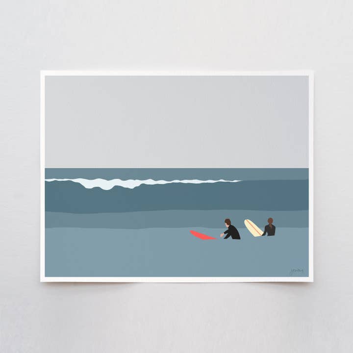 Surfers Waiting Art Print. Signed. Unframed. 250206 for wholesale by Jorey Hurley