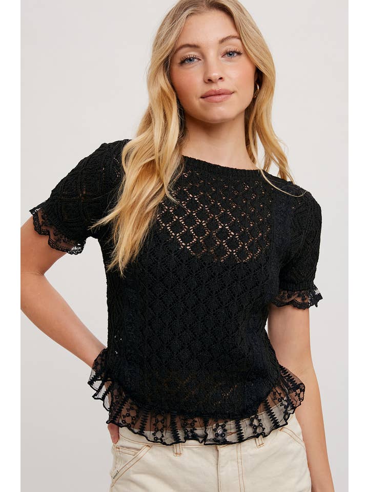 Bluivy - Wholesale Knit Top - Women's - CROCHET RUFFLE HEM KNIT TOP