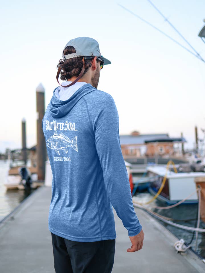 SALT WATER SOUL - Wholesale Hoodie – Men's - Light Blue - Redfish Classic Performance Hoodie3