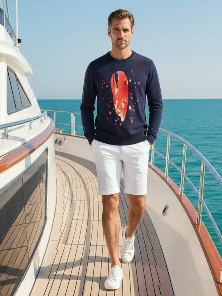 Aragosta girocollo blu navy intarsio per la vendita all'ingrosso da parte di Hommard