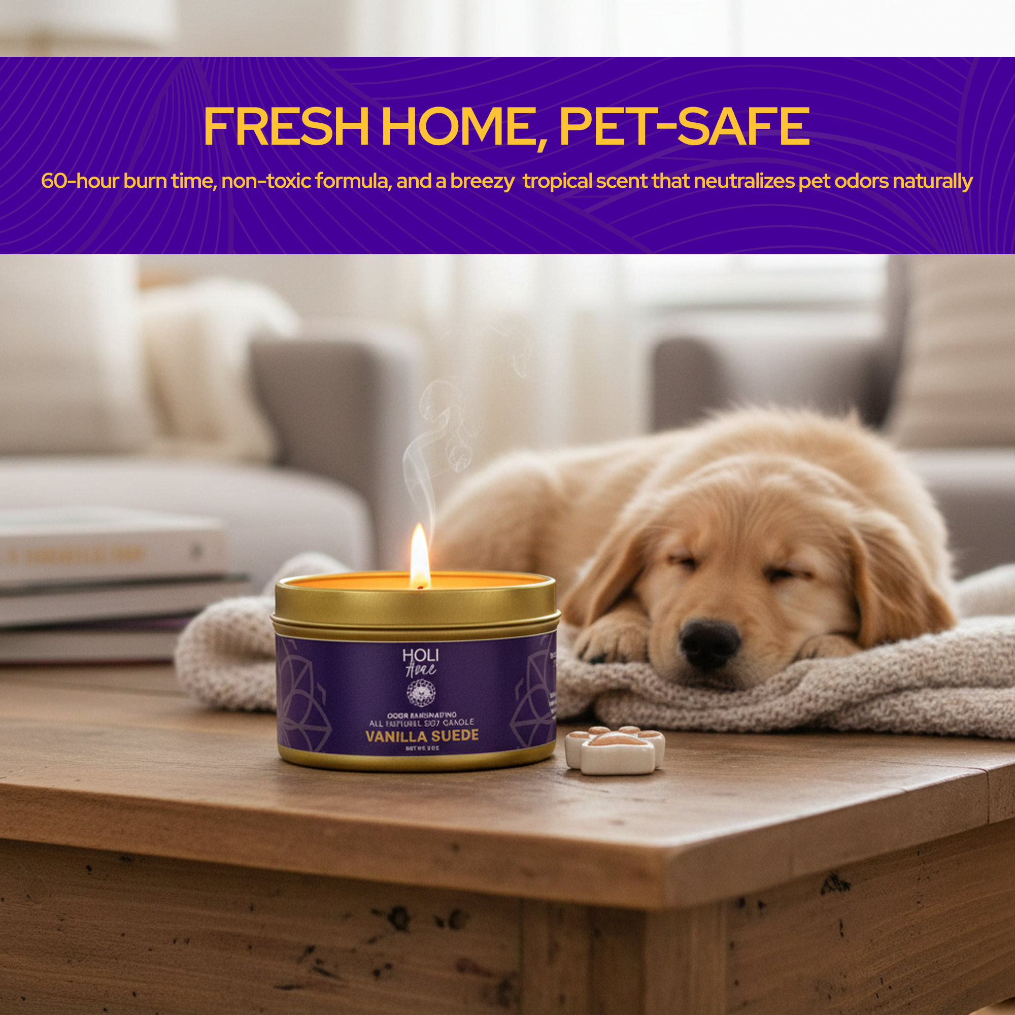 HOLI - Vente Bougie en bocal - HOLI - Bougie en cire de soja 100% naturelle - Éliminateur d'odeurs d'animaux8