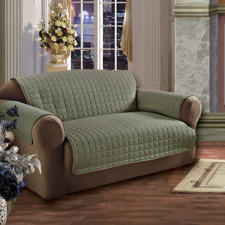 Stitched Quilted Box Cushion Sofa Slipcover, Sage Color for wholesale by L''COZEE