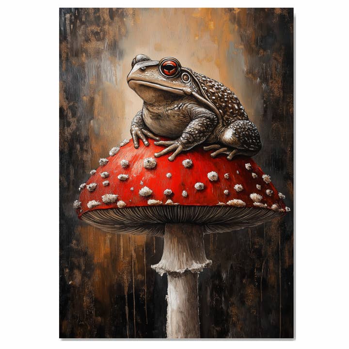 Dramatic Toad Red Mushroom in Forest Fantasy Scene Canvas for wholesale by Art Paradise Studios