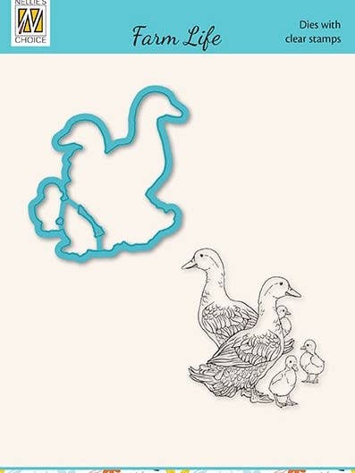Nellies Choice Die & Stämpel Set - Farm Life - Duck Family för wholesale av Ecstasy Crafts Distributing