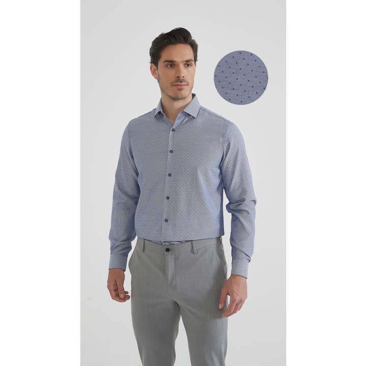 Chemise coton piqué à motifs coupe confort - Marine pour la vente par Yves Enzo