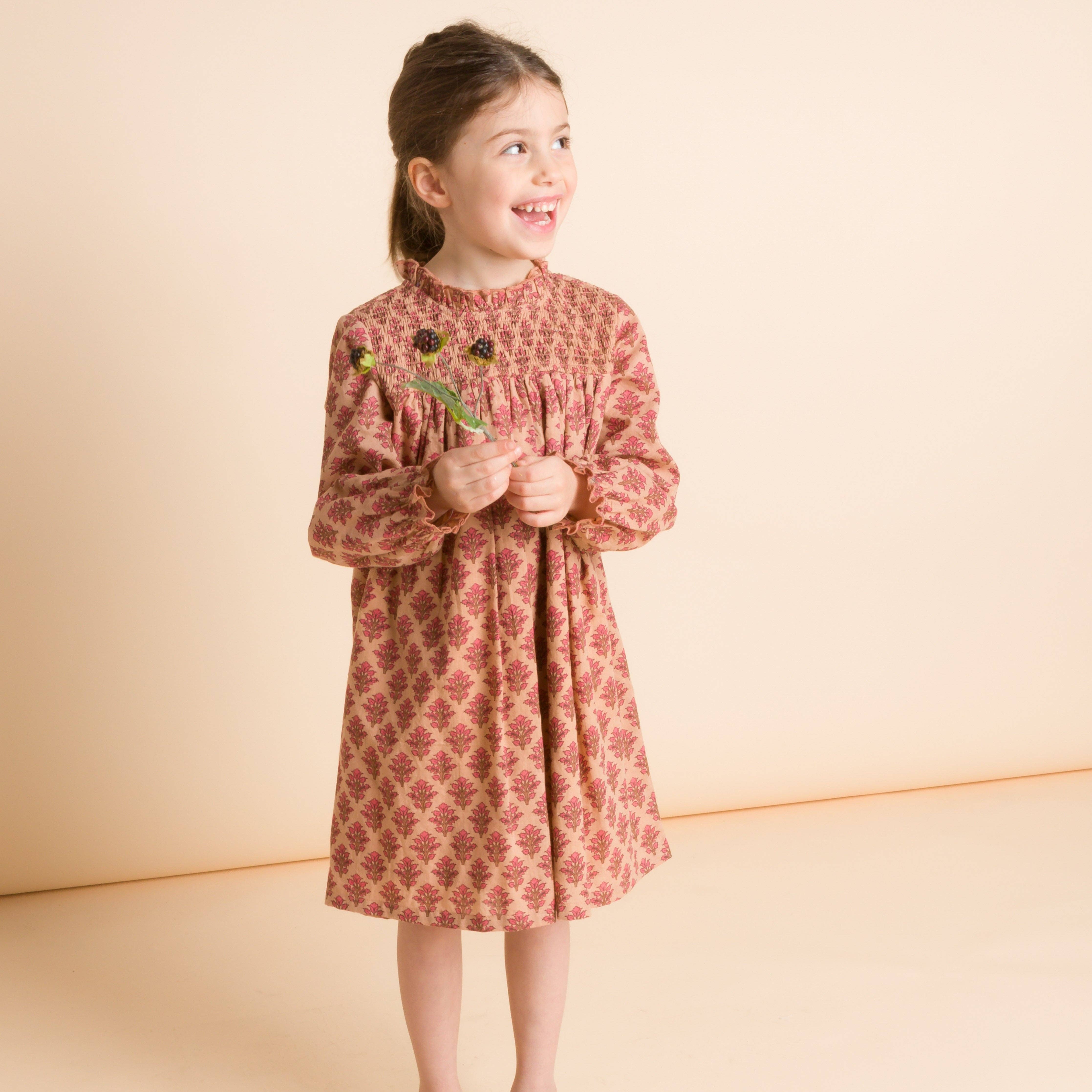 Beet World - Wholesale Dress - Kids - Smocked Long Sleeves Dress | Vintage Pink3