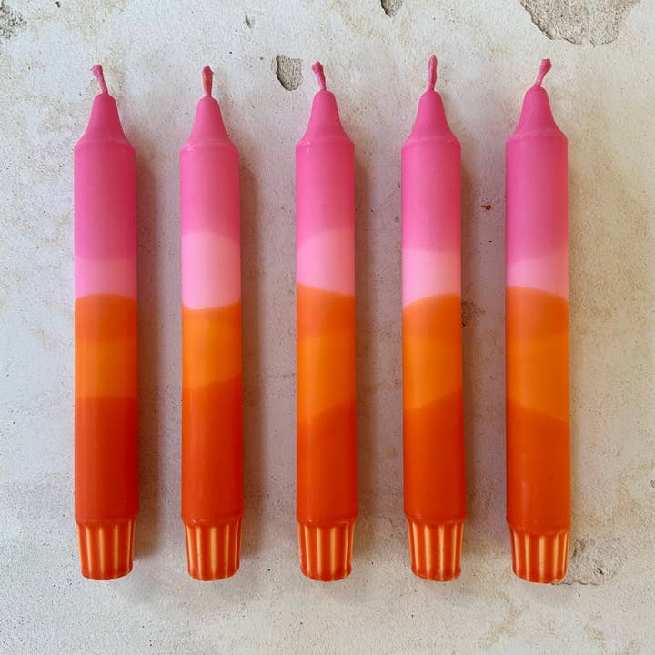 Colourful ‘Autumn Sunset’ hand dipped Candles Orange & pink for wholesale by Florrie and Wren