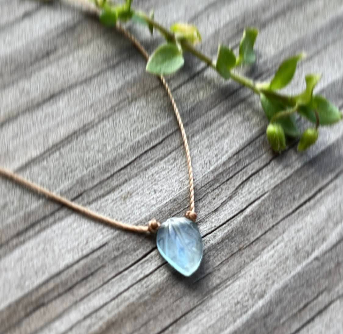 Merelani Designs - Wholesale Pendant/Charm Necklace - Aquamarine Carved Leaf Necklace5