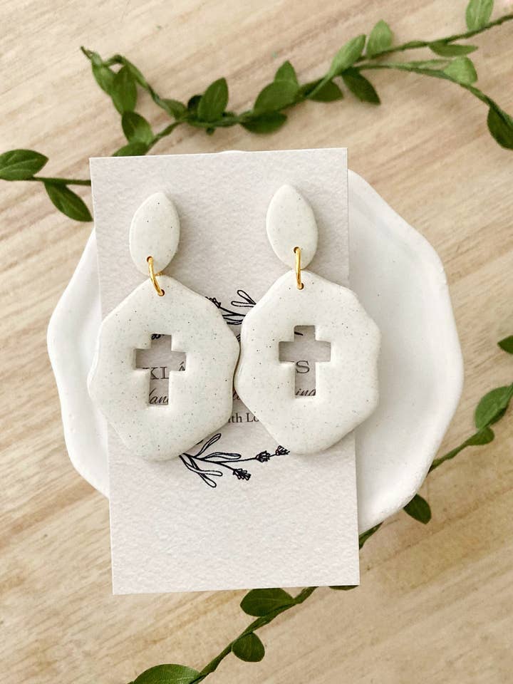 White Granite Cross-cut dangles, Polymer Clay for wholesale by KLA Designs
