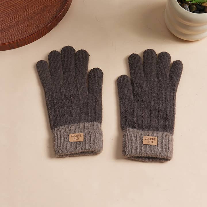 DOUBLJU - Wholesale Gloves - Women's - RETRO TEXTURED CONTRASTING COLOR KNITTED GLOVES_CWAG006181