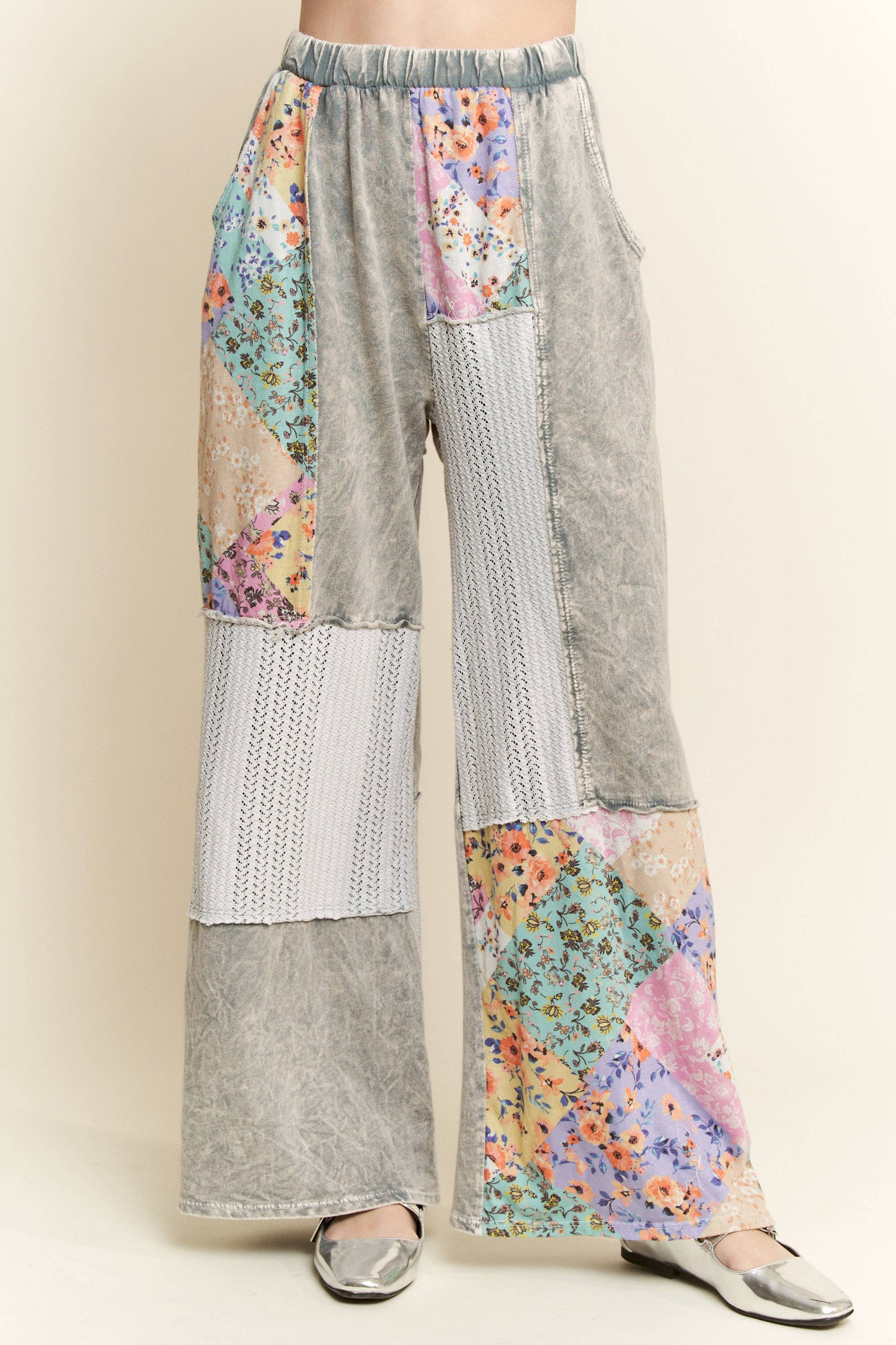 J.Her - Wholesale Pants - Women's - Mineral Washed Floral WaveKnit Jacquard Boho Pants HP610612