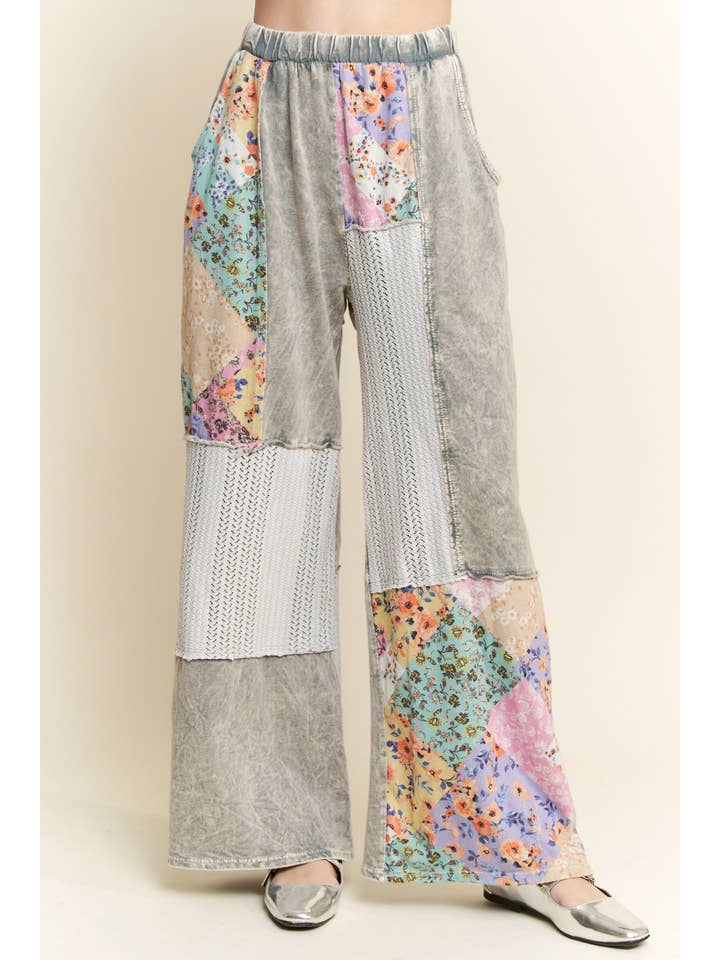 J.Her - Wholesale Pants - Women's - Mineral Washed Floral WaveKnit Jacquard Boho Pants HP610612