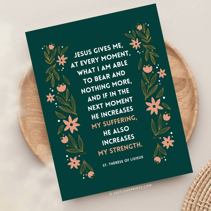 Carte de vœux de Sainte Thérèse Souffrance et force pour la vente par Just Love Prints - Catholic Stickers & Gifts