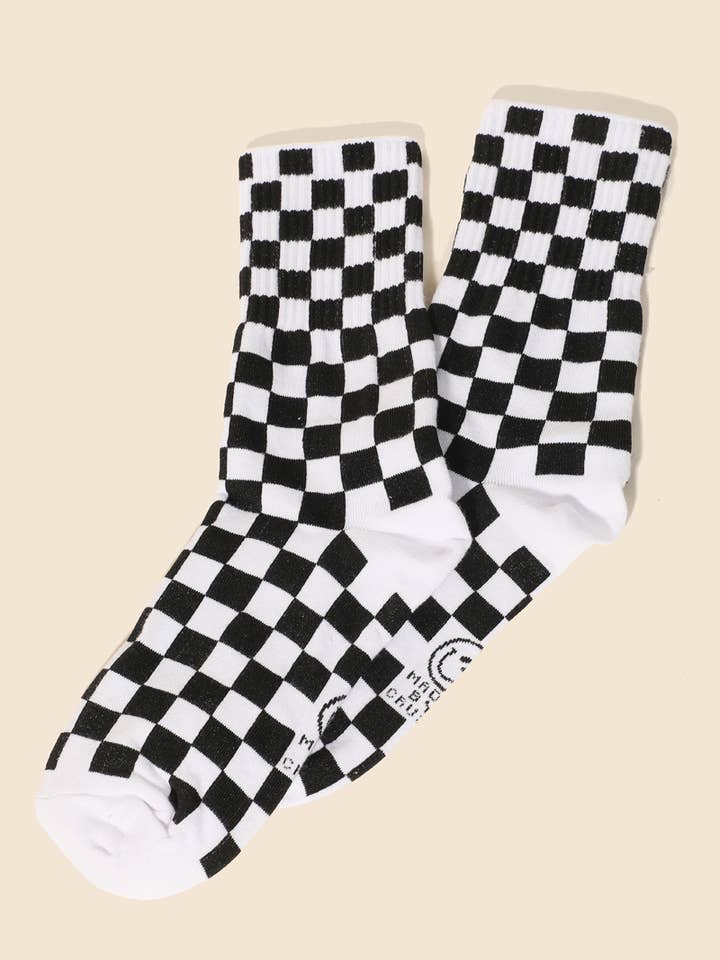 MULTI Black White Checkered Socks for wholesale on Faire