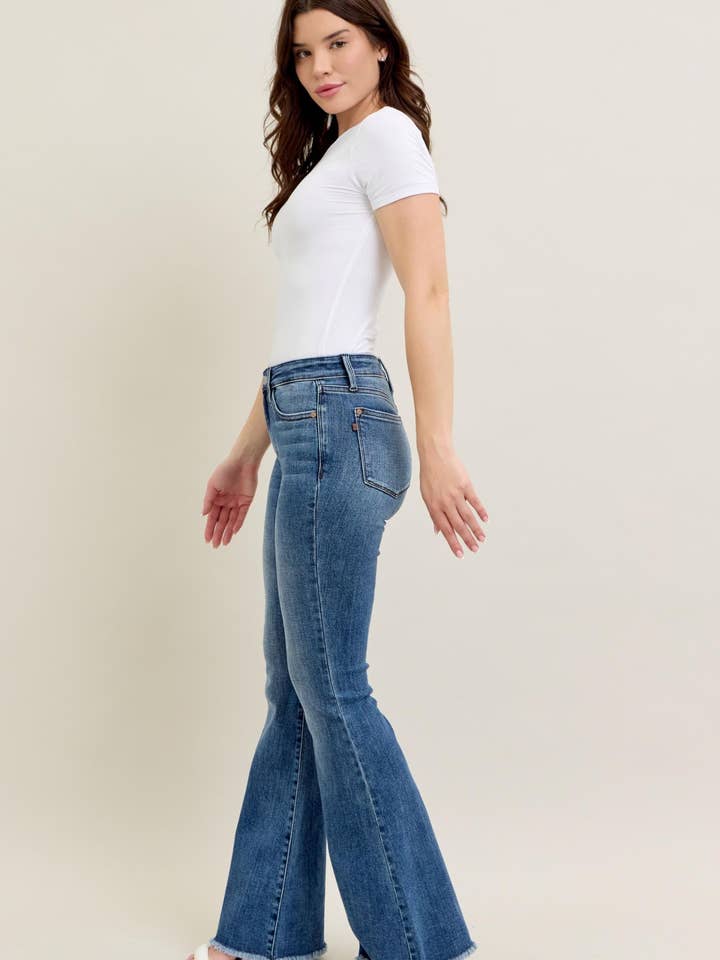 Watermelon Apparel – wholesale Jeans - Dam – Judy Blue Mid Rise Vintage Fray Hem Flare6