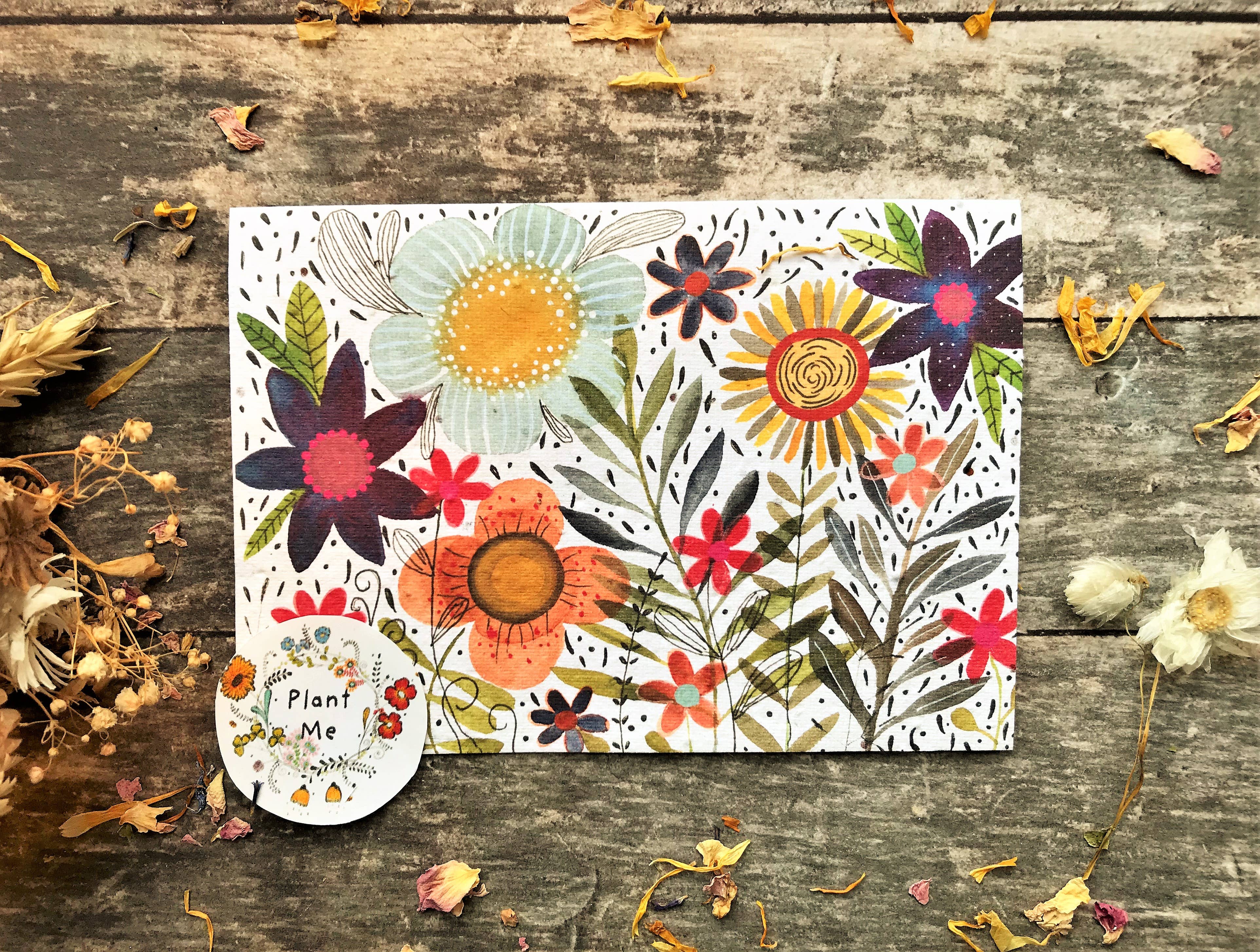 Erika's Whimsical Art – wholesale Birthday card – Plantable Seed Paper Card, Flower Illustration1