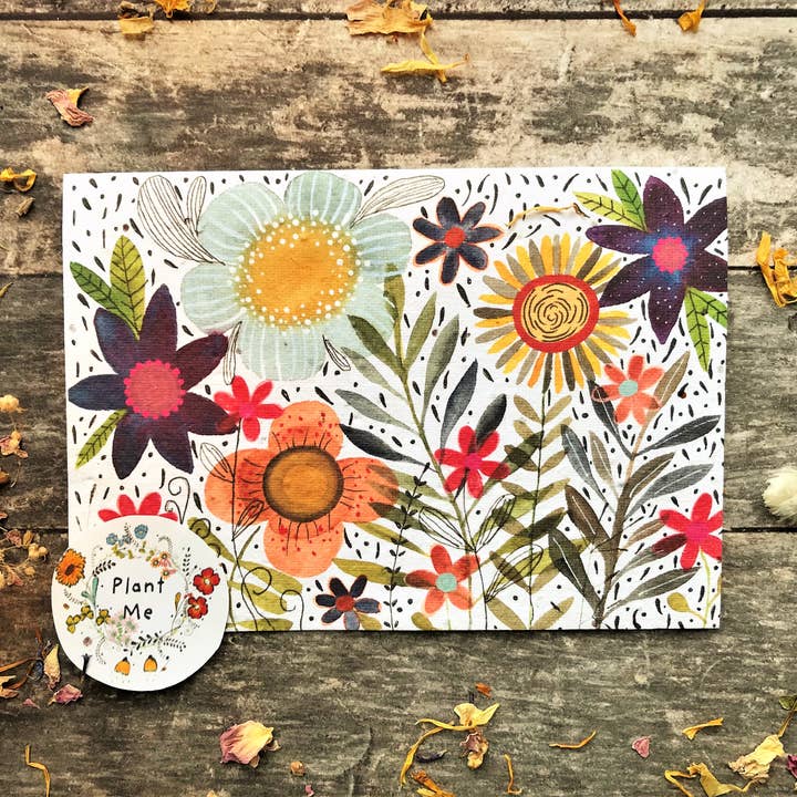Erika's Whimsical Art – wholesale Birthday card – Plantable Seed Paper Card, Flower Illustration1