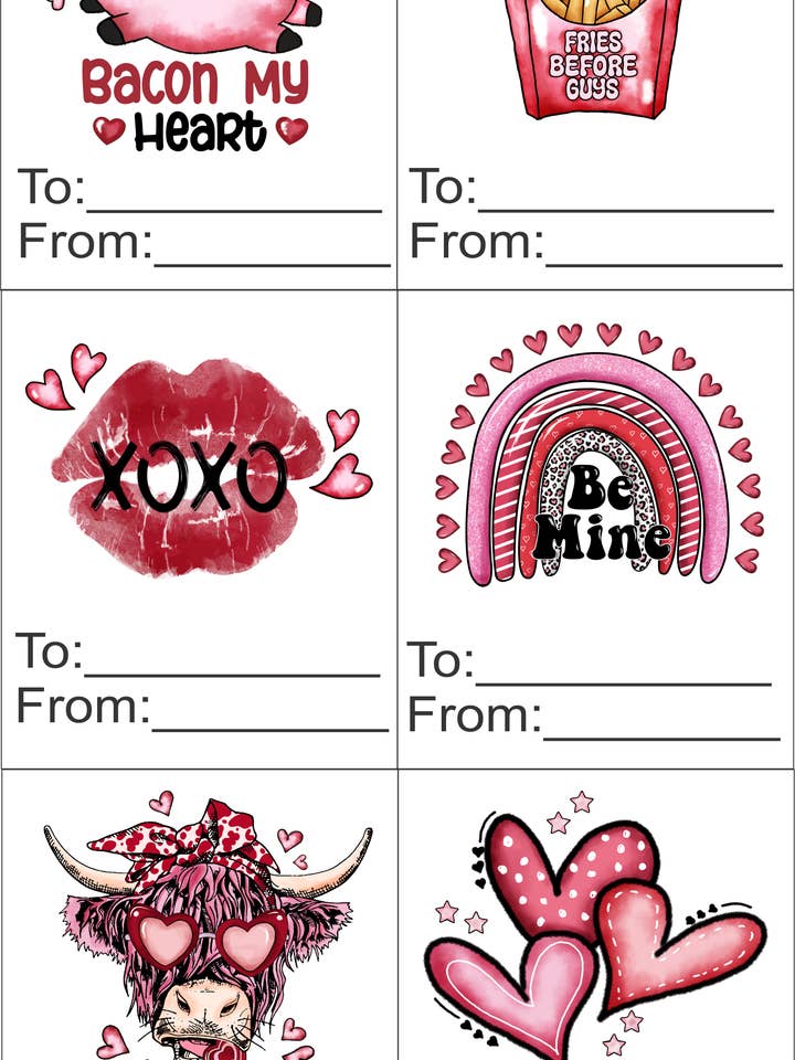 Paquete de Tarjetas de San Valentín para Niños Escuela Vaca Highland Corazón de Tocino para venta al por mayor de RLWetland
