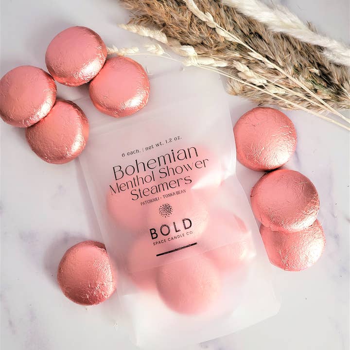 Bold Space Candle Co. - Wholesale Shower steamer/bomb - Bohemian - Patchouli + Vanilla Menthol Steamers - 6 pack4